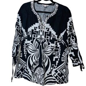 JM Collection Black and White Graphic Tunic with 3/4 Sleeves